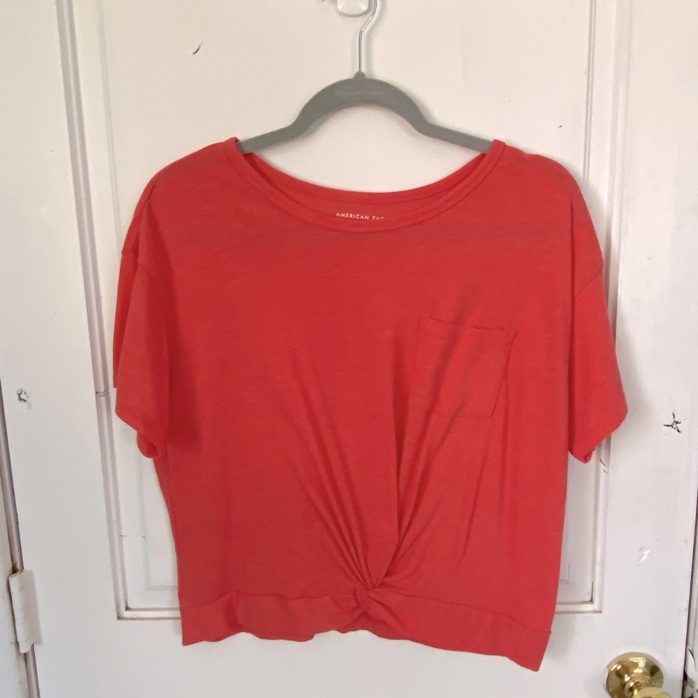 American Eagle Pink Cross Tied Cropped Tee